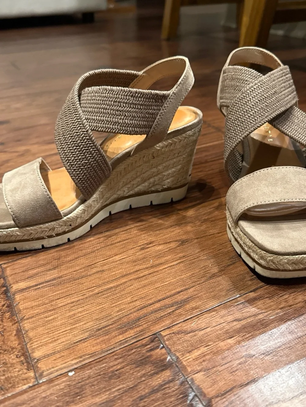 Kelly & Katie Taupe Crisscross Espadrille Wedge Sandals